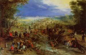 Equestrian Battle near a Mill by Jan Bruegel The Elder - Oil Painting Reproduction