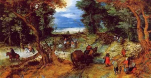 Forest Landscape with Travellers by Jan Bruegel The Elder - Oil Painting Reproduction