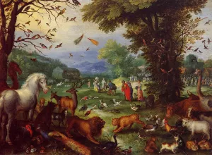 Landscape of Paradise and the Loading of the Animals in Noah's Ark painting by Jan Bruegel The Elder
