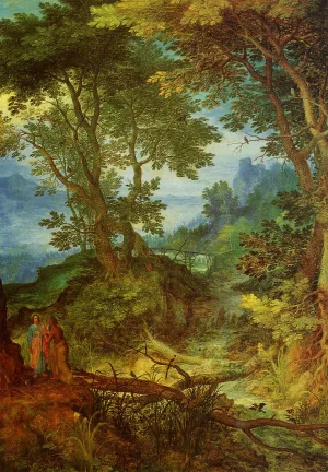 Mountain Landscape with the Temptation of Christ by Jan Bruegel The Elder Oil Painting