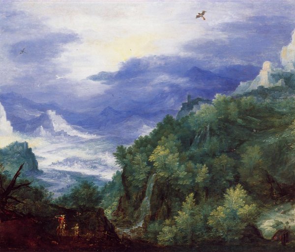 Mountain Landscape with View of a River Valley by Jan Bruegel The Elder - Hand-Painted Oil Painting Reproduction