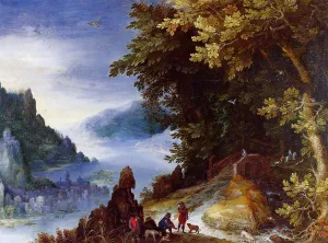 River Landscape with Resting Travellers by Jan Bruegel The Elder Oil Painting