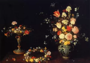 Still Life with a Tazza, Garland and Bouquet of Flowers in a Por painting by Jan Bruegel The Elder
