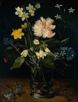Still Life with Flowers in a Glass by Jan Bruegel The Elder Oil Painting
