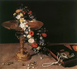 Still-Life with Garland of Flowers and Golden Tazza by Jan Bruegel The Elder - Oil Painting Reproduction