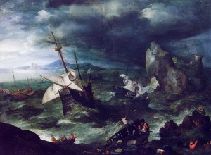 The Storm at Sea with Shipwreck Oil painting by Jan Bruegel The Elder