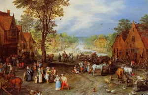 Village Street with Canal by Jan Bruegel The Elder - Oil Painting Reproduction