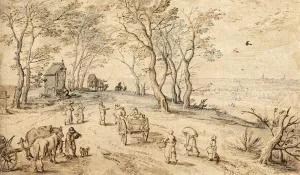 Villagers on Their Way to Market Oil painting by Jan Bruegel The Elder