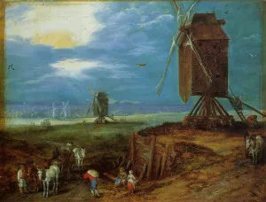 Windmills by Jan Bruegel The Elder - Oil Painting Reproduction