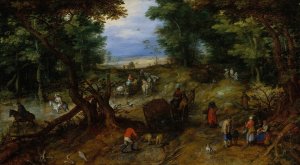 A Woodland Road with Travelers by Jan Brueghel The Elder Oil Painting