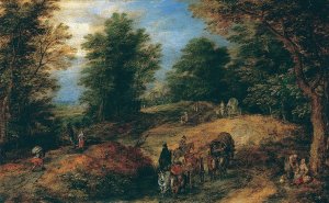 Landscape with Travelers on a Woodland Path by Jan Brueghel The Elder Oil Painting