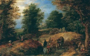 Landscape with Travelers on a Woodland Path by Jan Brueghel The Elder Oil Painting