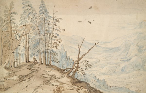 Main Product Photo of View in a Valley from the Edge of a Mountain Road  Painting by Jan Brueghel The Elder