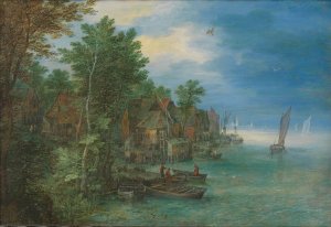 View of a Village along a River by Jan Brueghel The Elder Oil Painting