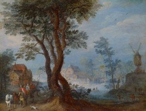 Village Landscape with Staffage Figures Oil painting by Jan Brueghel The Elder