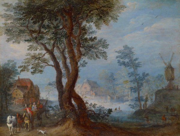 Main Product Photo of Village Landscape with Staffage Figures Painting by Jan Brueghel The Elder