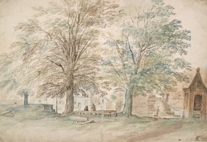 Village Meeting Place under Two Old Trees by Jan Brueghel The Elder Oil Painting