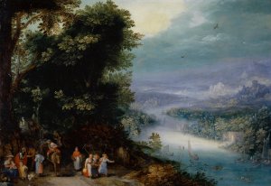 Wooded River Valley with Road by Jan Brueghel The Elder Oil Painting