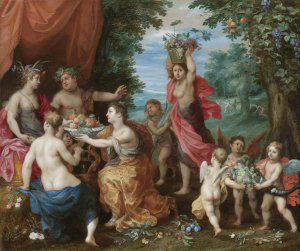 A Bacchanal With Ceres, Bacchus And Venus by Jan Brueghel The Younger Oil Painting