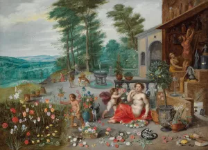 An Allegory Of Smell by Jan Brueghel The Younger Oil Painting