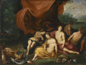Diana En Haar Nimfen Na De Jacht by Jan Brueghel The Younger Oil Painting