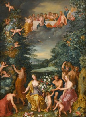 Homage To The Goddess Flora With A Feast Of The Gods by Jan Brueghel The Younger Oil Painting