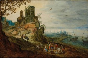 River Landscape With Fisherman by Jan Brueghel The Younger Oil Painting