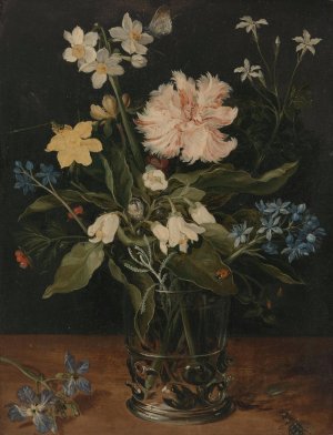 Still Life with Flowers in a Glass by Jan Brueghel The Younger Oil Painting