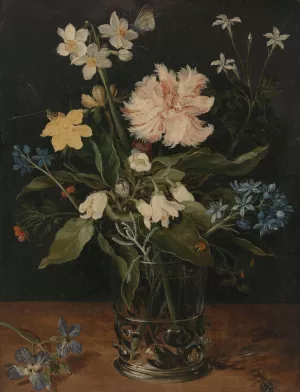 Still Life with Flowers in a Glass by Jan Brueghel The Younger Oil Painting