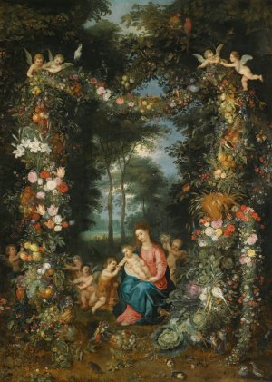 The Virgin And Child With The Infant St. John The Baptist, Surrounded By Garlands And Swags Of Fruit And Flowers by Jan Brueghel The Younger Oil Painting