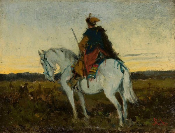 Main Product Photo of Oriental rider on a white horse  Painting by Jan Chelminski