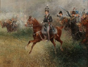 Prince Jozef Poniatowski leading the army near Leipzig by Jan Chelminski Oil Painting