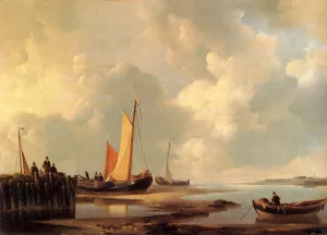 Figures At The Shore by Jan Christianus Schotel Oil Painting