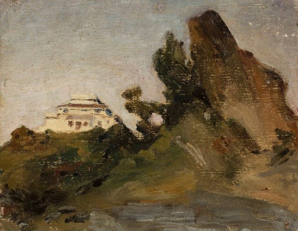 Abu Road, maharajah's house at dusk. From the journey to India  by Jan Ciaglinski - Hand-Painted Oil Painting Reproduction