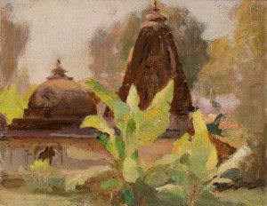 Ahmedabad - Jain Temple. From the journey to India by Jan Ciaglinski Oil Painting