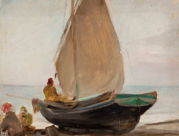 Boat - Alupka. From the journey to Crimea  by Jan Ciaglinski - Hand-Painted Oil Painting Reproduction