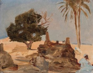 Cemetery at the pyramids. From the journey to Egypt by Jan Ciaglinski Oil Painting