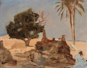 Cemetery at the pyramids. From the journey to Egypt by Jan Ciaglinski Oil Painting