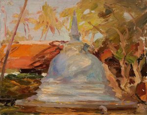 Ceylon, Buddhist temple. From the journey to India by Jan Ciaglinski Oil Painting