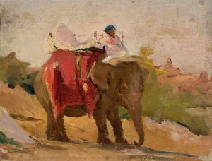 Chittorgarh - my elephant. From the journey to India by Jan Ciaglinski Oil Painting