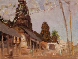 City street - study. From the journey to India by Jan Ciaglinski Oil Painting
