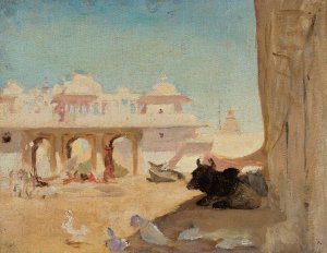 Courtyard of maharajah's palace. From the journey to India by Jan Ciaglinski Oil Painting