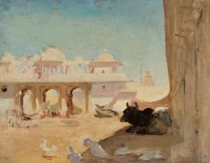 Courtyard of maharajah's palace. From the journey to India Oil painting by Jan Ciaglinski