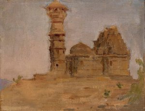 Deserted ancient temple in Chittorgarh. From the journey to India by Jan Ciaglinski Oil Painting