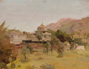 Diewarra Templer Stand Abu. From the journey to India by Jan Ciaglinski Oil Painting