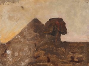 Evening in the desert - Sphinx and pyramid. From the journey to Egypt by Jan Ciaglinski Oil Painting