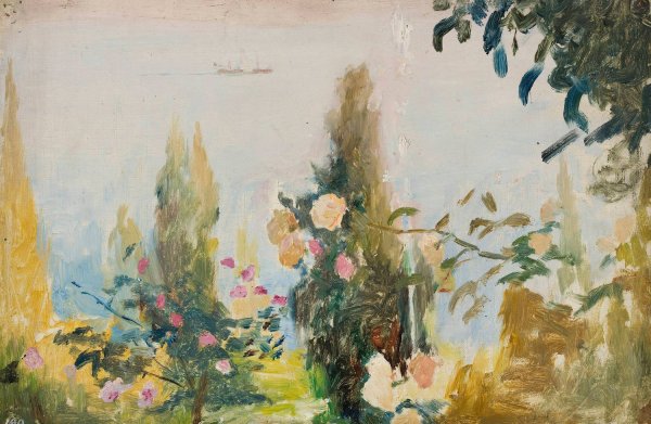 Garden of the Bakhchi-Dere villa in Yalta. From the journey to Crimea  by Jan Ciaglinski - Hand-Painted Oil Painting Reproduction