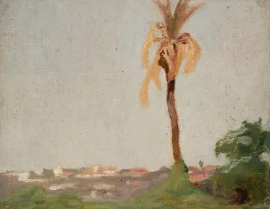 Grave of a holy man - landscape with a palm tree. From the journey to India Oil painting by Jan Ciaglinski