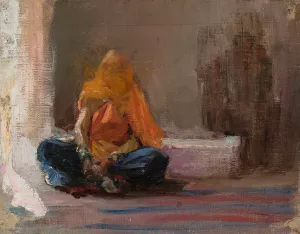 Hindu woman. From the journey to India by Jan Ciaglinski Oil Painting