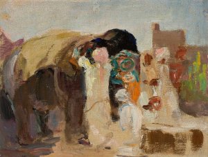 Jaipur - painting the elephant. From the journey to India by Jan Ciaglinski Oil Painting